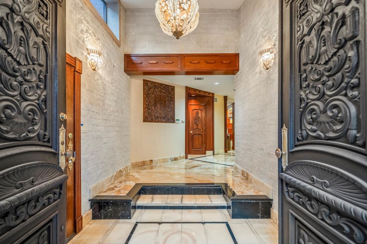 Chandelier, Interior, Recessed Lighting, Stone Walls