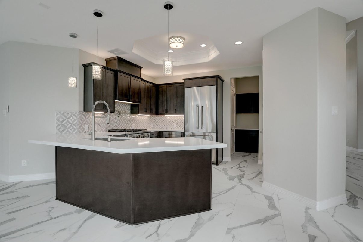 Interior, Kitchen, Marble, Pendant Lights, Recessed Lighting, Stainless Steel Appliances