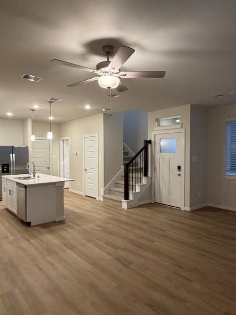 Interior, Kitchen, Pendant Lights, Recessed Lighting, Wood Texture Flooring