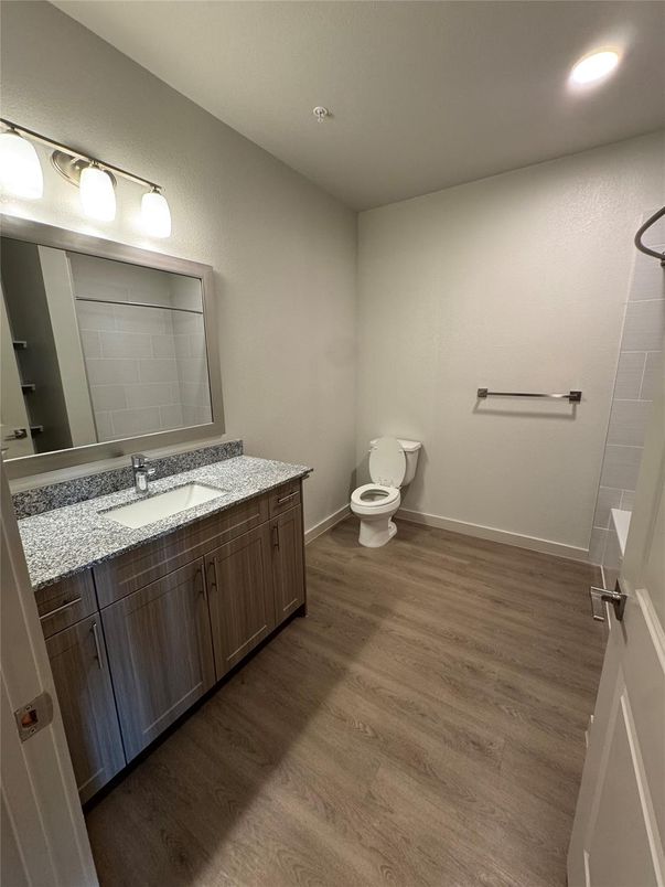 Bathroom, Interior, Recessed Lighting, Wood Texture Flooring