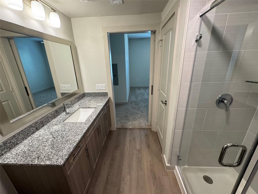 Bathroom, Dual Sink Vanities, Interior, Wood Texture Flooring