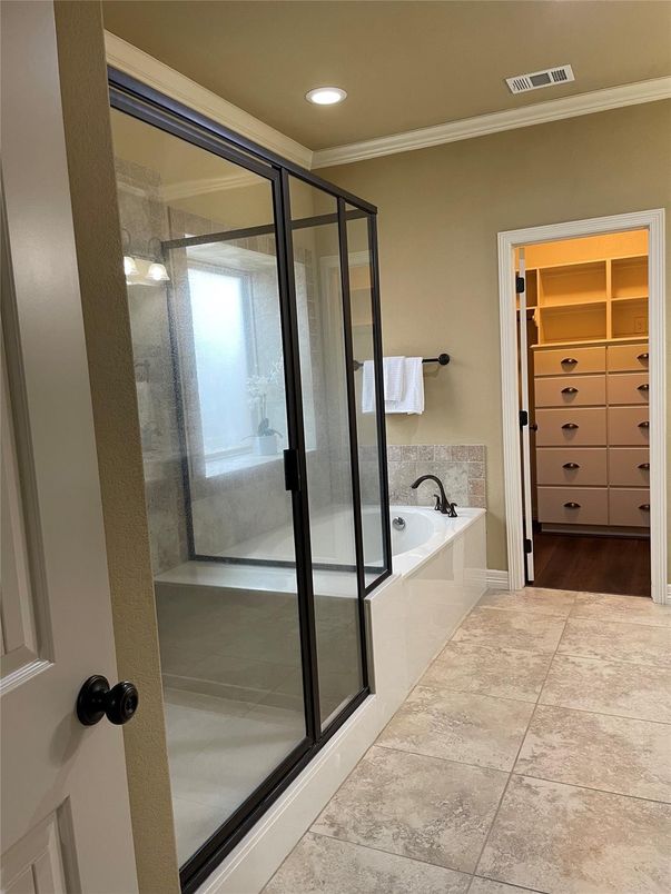 Bathroom, Glass Shower, Interior, Recessed Lighting, Walk-in Closets