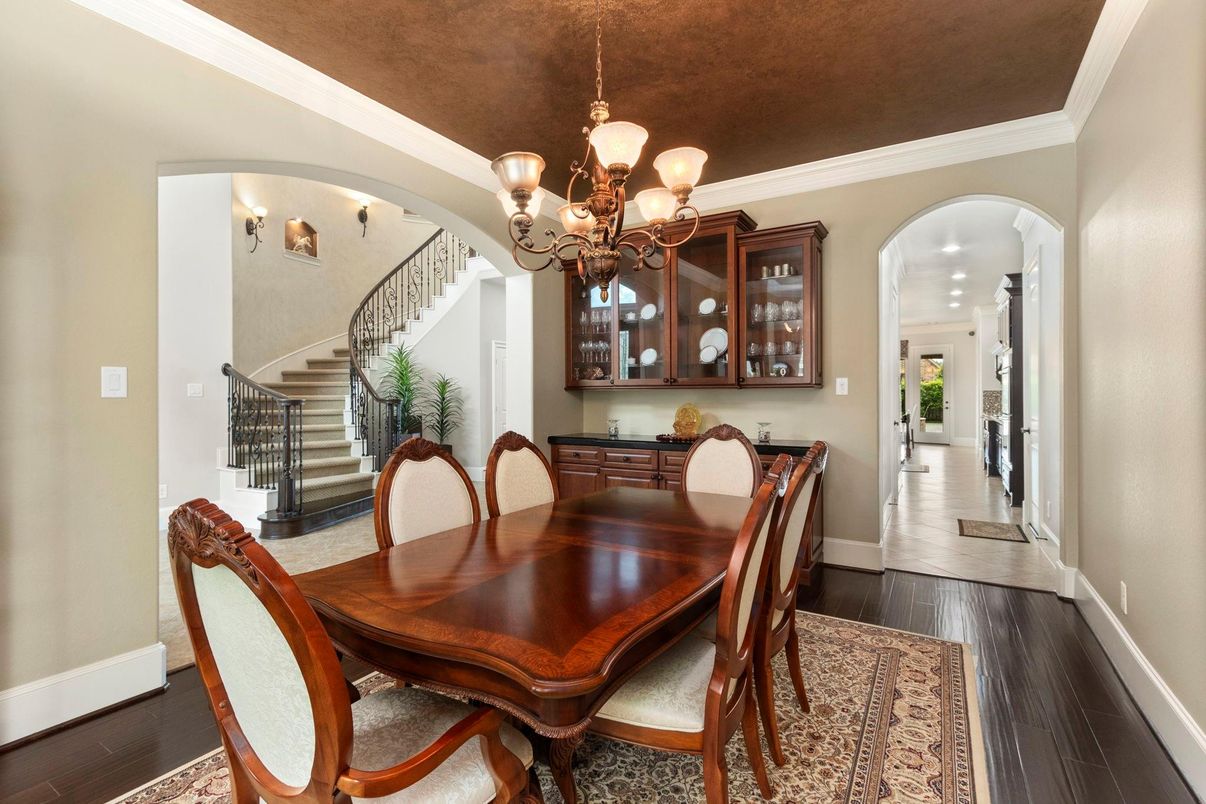 Chandelier, Dining room, Interior, Wood Texture Flooring
