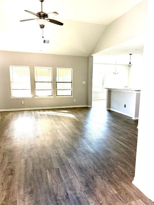 Empty room, Interior, Pendant Lights, Wood Texture Flooring