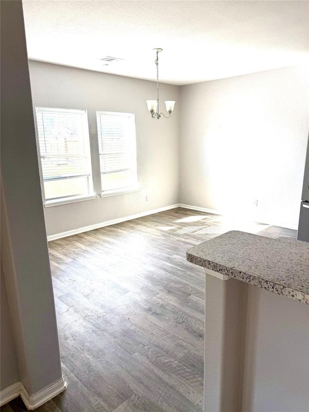 Chandelier, Empty room, Interior, Wood Texture Flooring