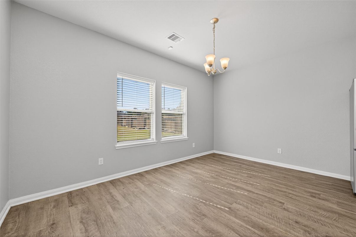Chandelier, Empty room, Interior, Recessed Lighting, Wood Texture Flooring