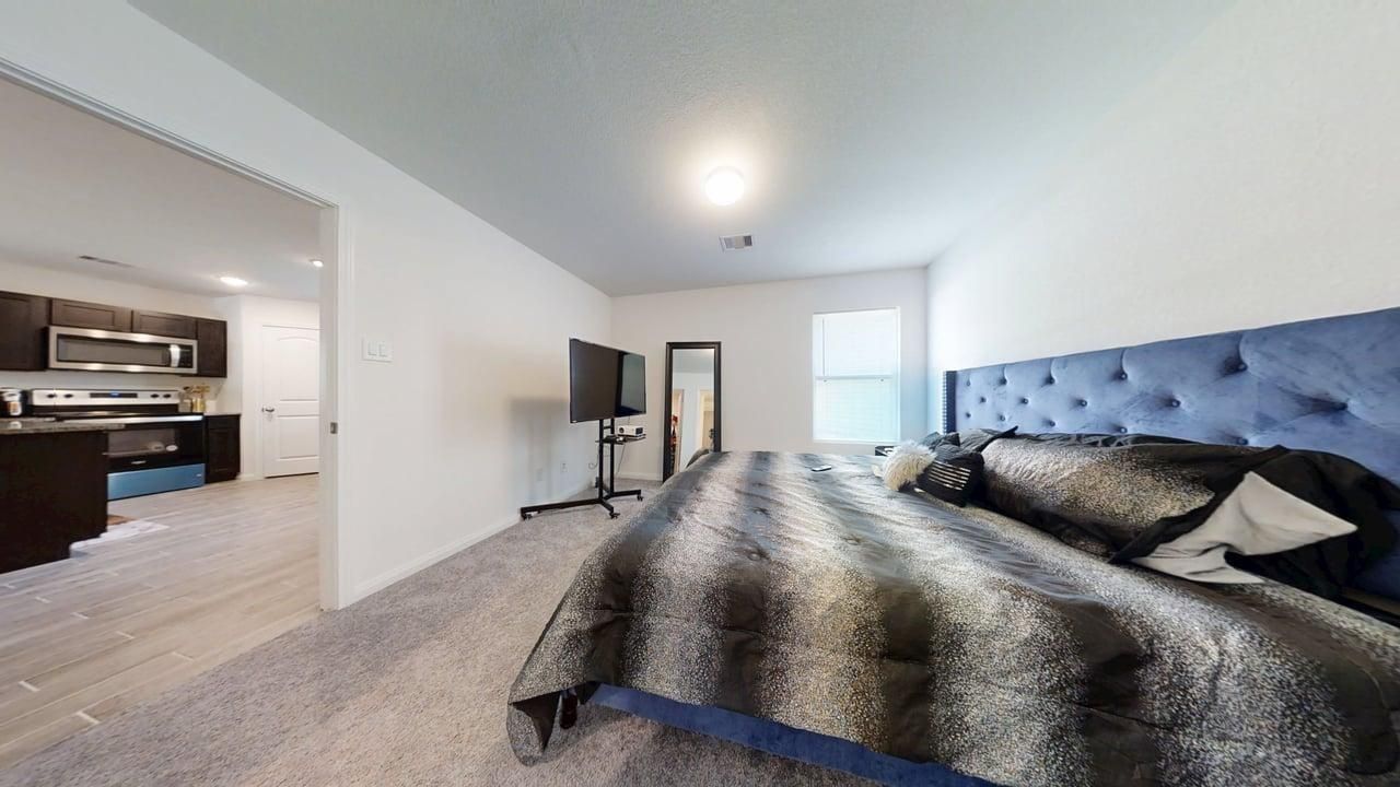 Bedroom, Interior, Kitchen, Recessed Lighting, Stainless Steel Appliances, Wood Texture Flooring