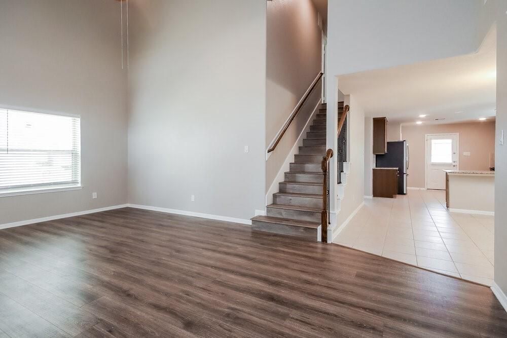 Empty room, Interior, Kitchen, Recessed Lighting, Wood Texture Flooring