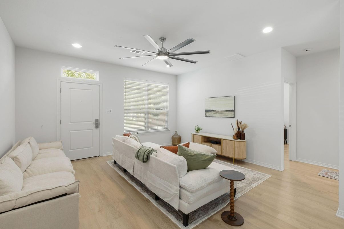 Interior, Living room, Recessed Lighting, Wood Texture Flooring