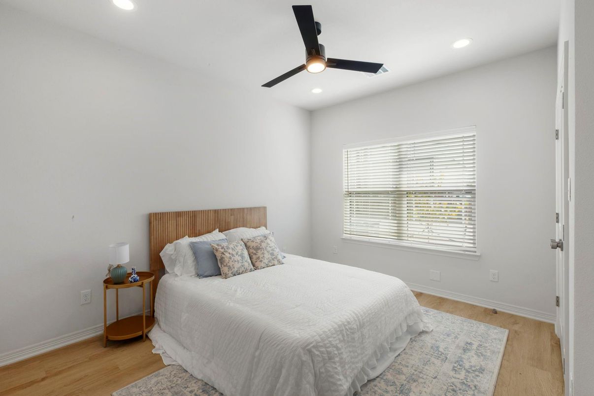 Bedroom, Interior, Recessed Lighting, Wood Texture Flooring