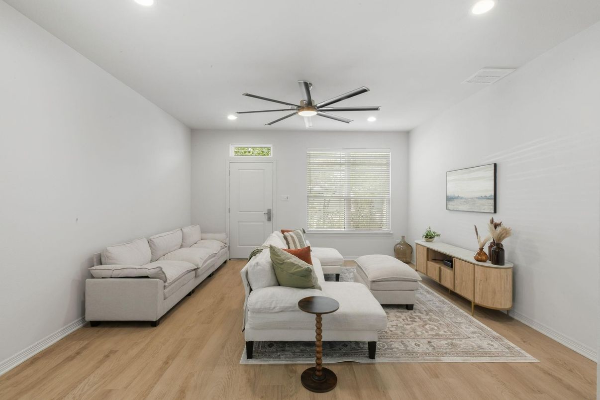 Interior, Living room, Recessed Lighting, Wood Texture Flooring