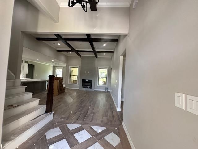 Fireplace, Interior, Recessed Lighting, Wood Texture Flooring