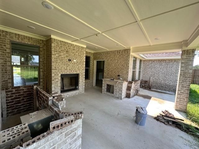 Exterior, Fireplace, Interior, Recessed Lighting, Stone Walls