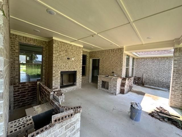 Fireplace, Interior, Recessed Lighting, Stone Walls