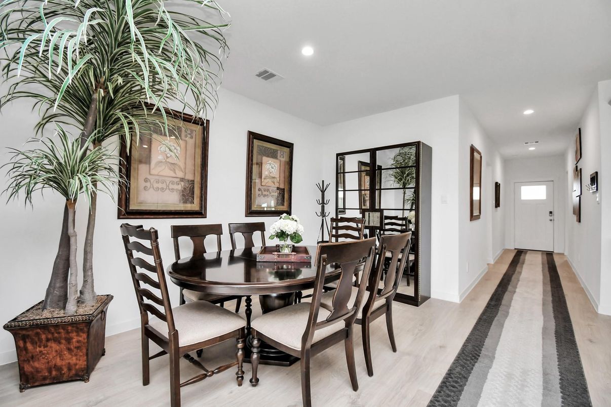 Dining room, Interior, Recessed Lighting, Wood Texture Flooring