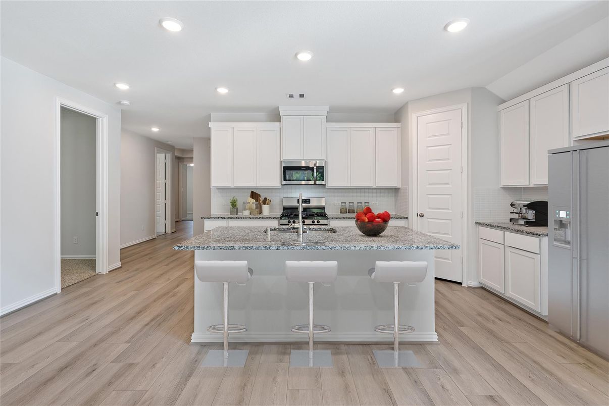 Interior, Kitchen, Recessed Lighting, Wood Texture Flooring