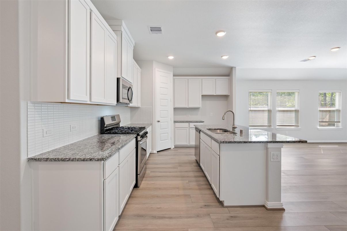 Interior, Kitchen, Recessed Lighting, Wood Texture Flooring