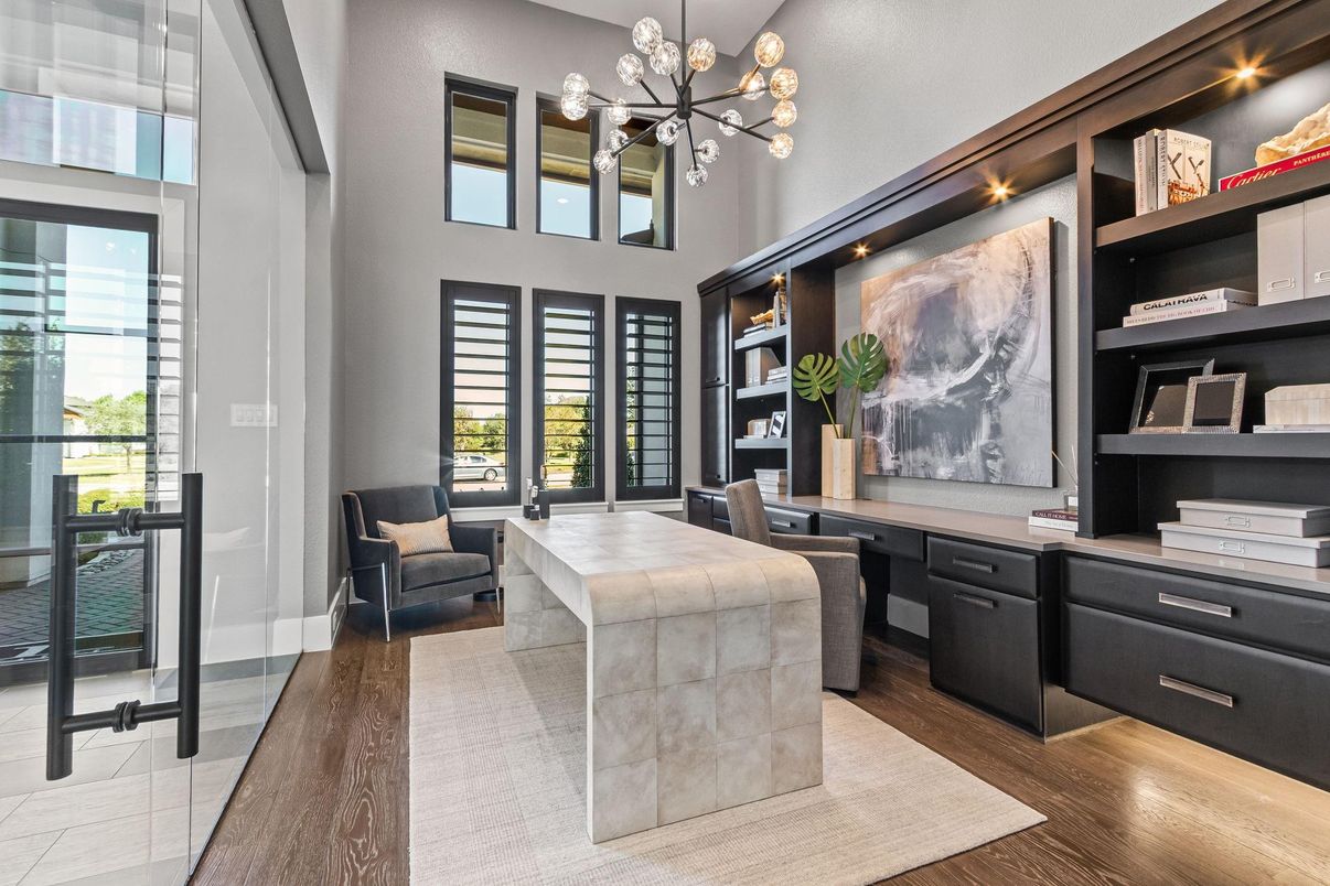 Home Office, Interior, Pendant Lights, Wood Texture Flooring