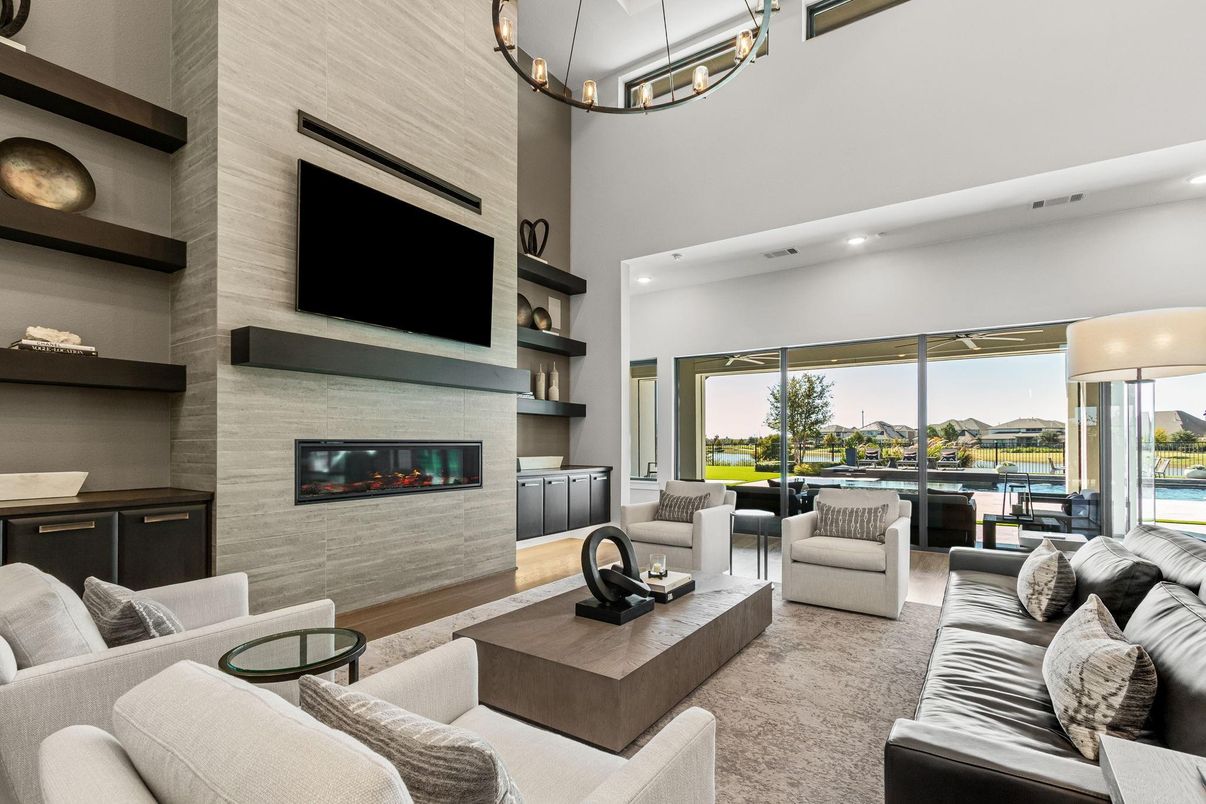 Fireplace, Interior, Living room, Recessed Lighting, Water