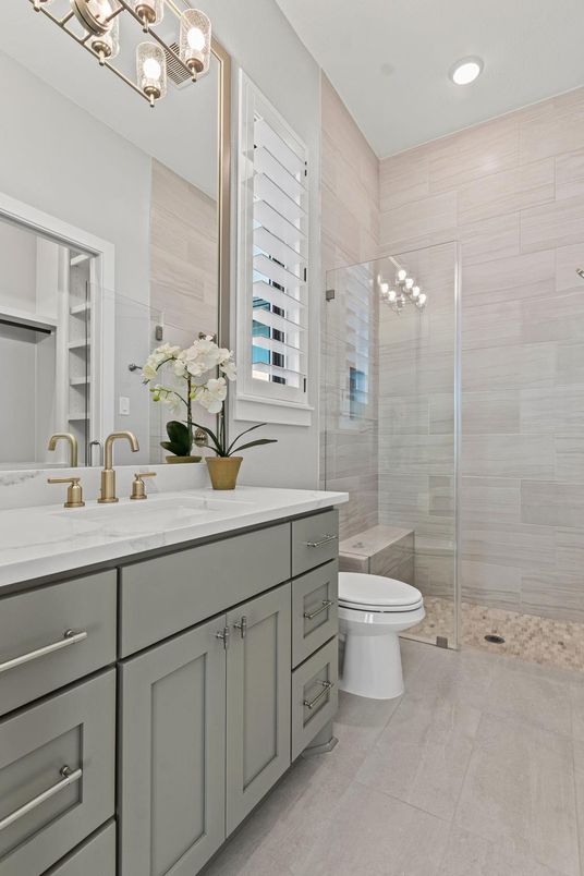Bathroom, Glass Shower, Interior, Recessed Lighting