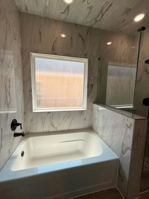 Bathroom, Interior, Marble Walls, Recessed Lighting