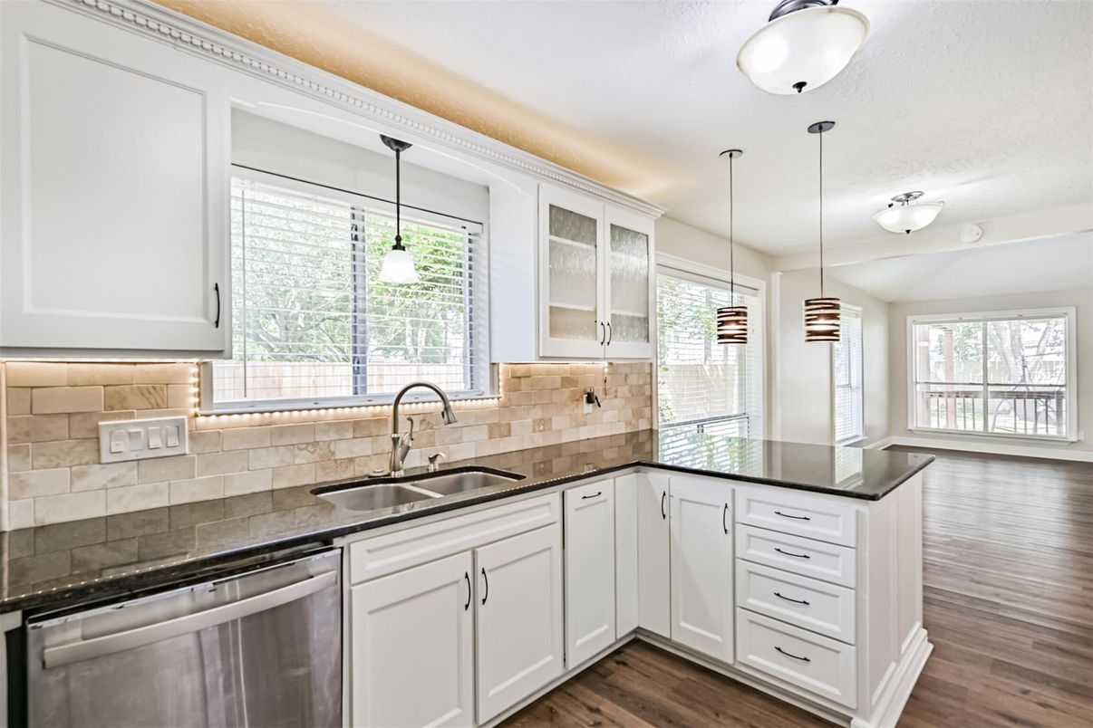 Interior, Kitchen, Pendant Lights, Stainless Steel Appliances, Wood Texture Flooring