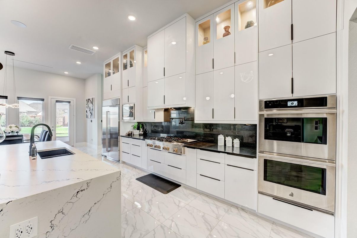 Interior, Kitchen, Marble, Pendant Lights, Recessed Lighting, Stainless Steel Appliances