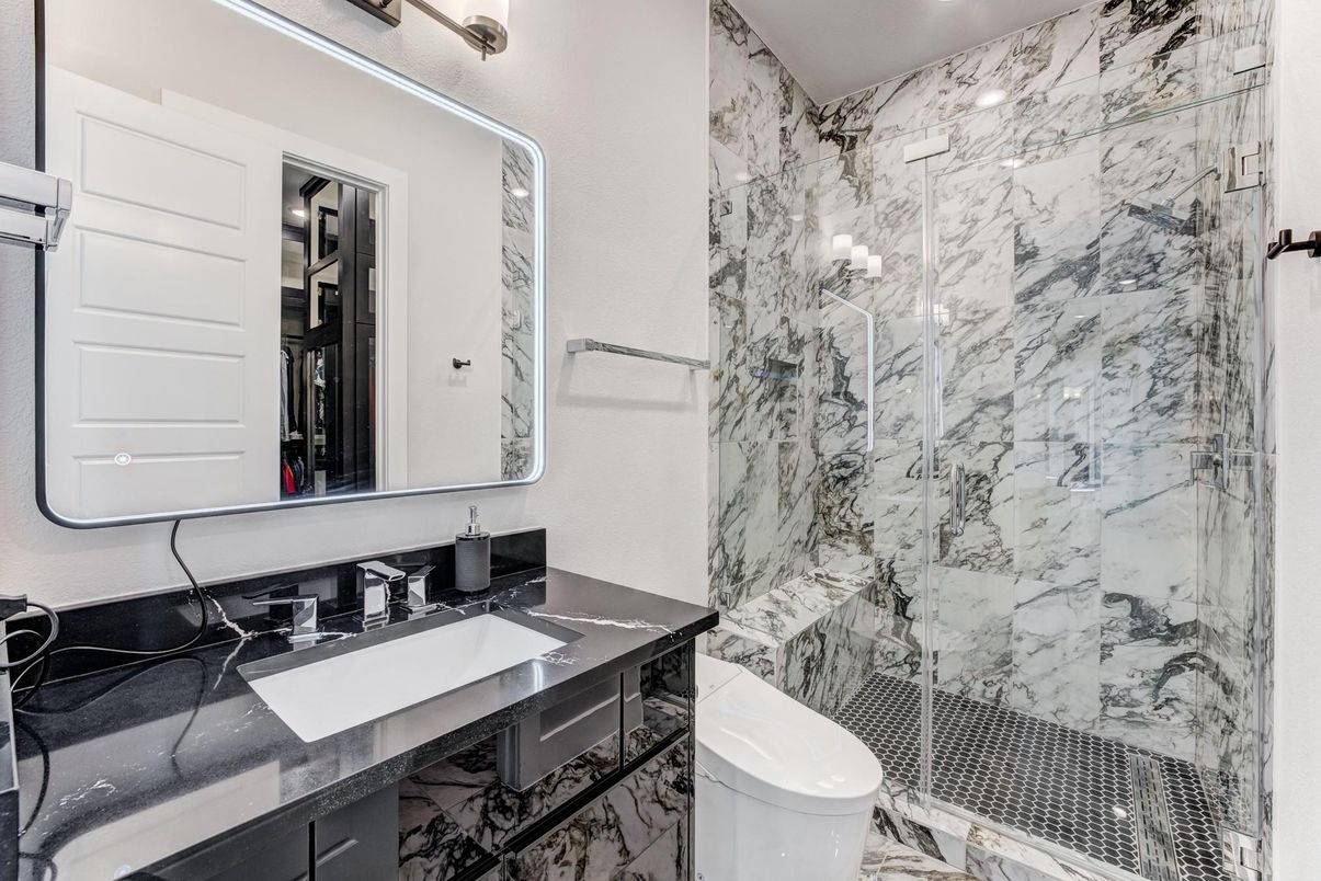 Bathroom, Glass Shower, Interior, Marble, Marble Walls