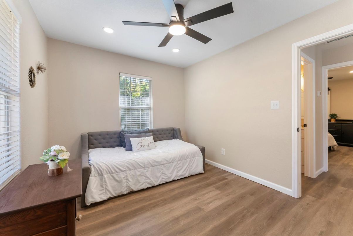 Bedroom, Interior, Recessed Lighting, Wood Texture Flooring