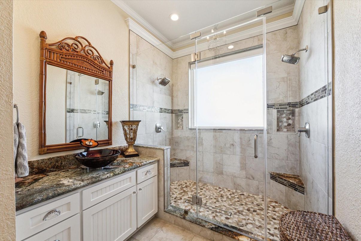 Bathroom, Glass Shower, Interior, Recessed Lighting