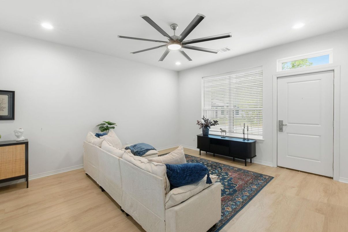 Interior, Living room, Recessed Lighting, Wood Texture Flooring