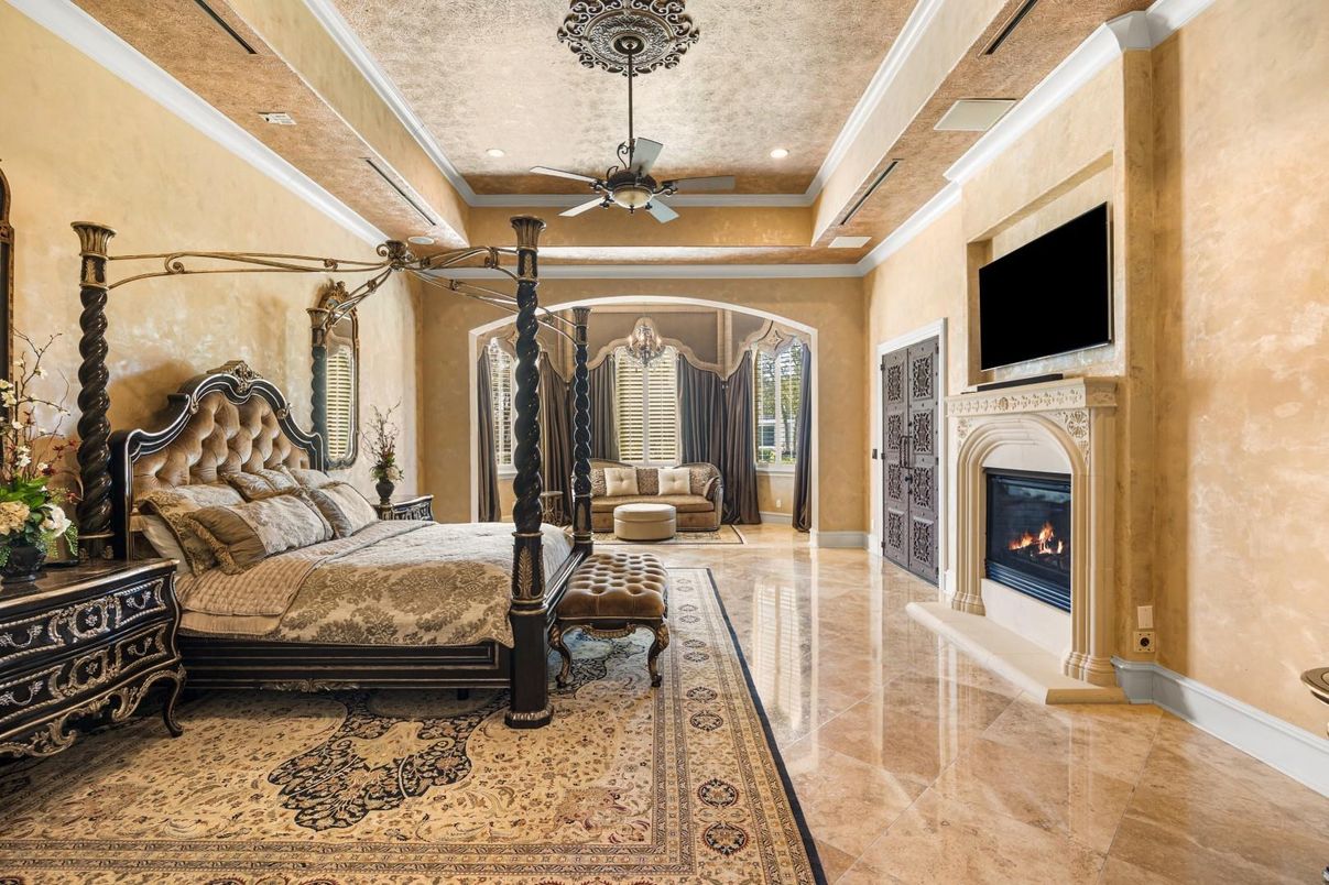 Bedroom, Chandelier, Fireplace, Interior, Recessed Lighting