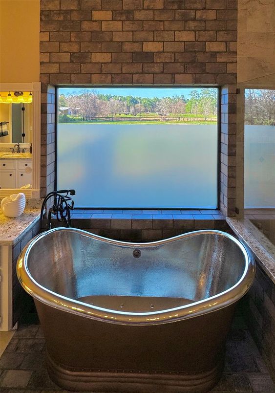 Bathroom, Free Standing Baths, Interior, Stone Walls