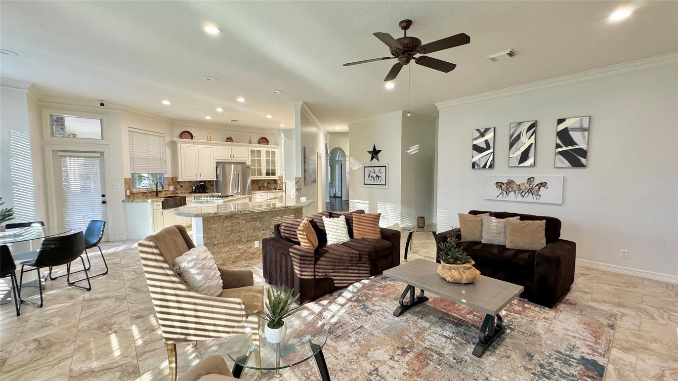 Dining room, Interior, Kitchen, Living room, Recessed Lighting, Stainless Steel Appliances