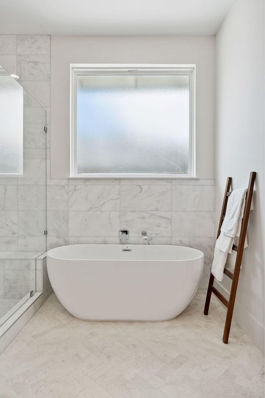 Bathroom, Free Standing Baths, Glass Shower, Interior, Marble Walls