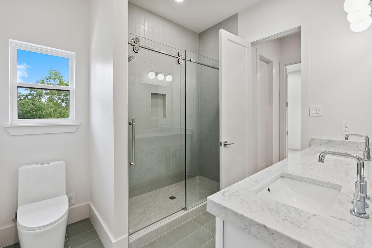 Bathroom, Glass Shower, Interior, Recessed Lighting