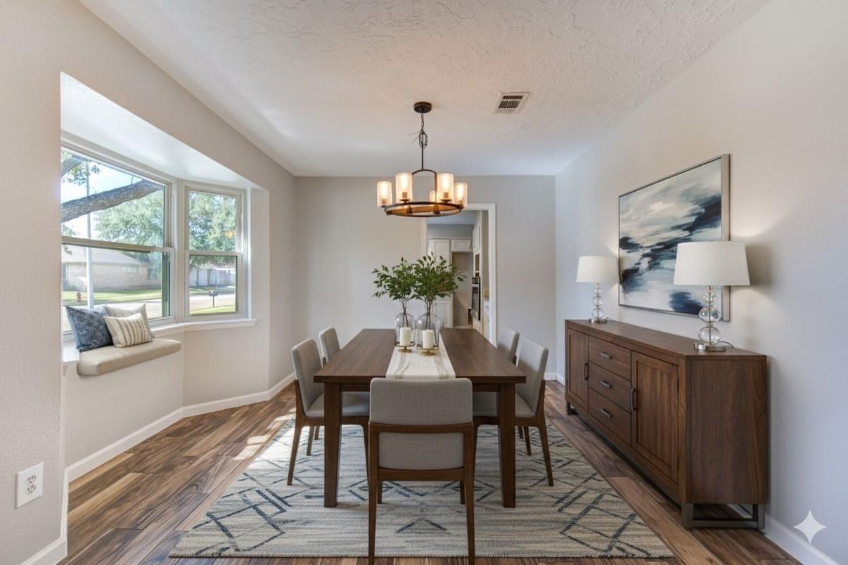 Chandelier, Dining room, Interior, Wood Texture Flooring