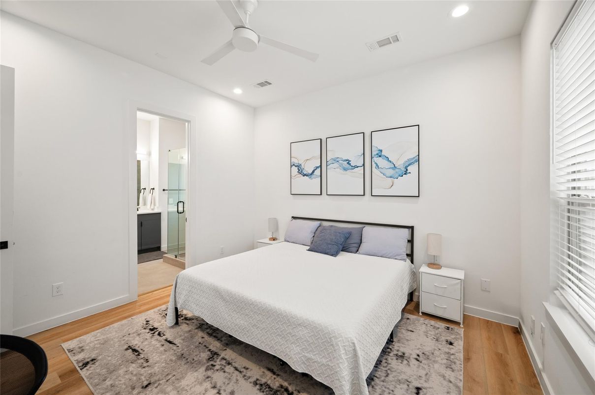 Bedroom, Interior, Recessed Lighting, Wood Texture Flooring