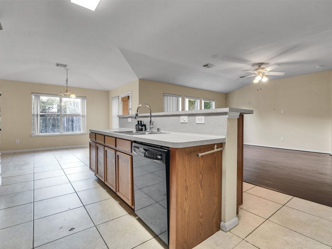 Interior, Kitchen, Pendant Lights, Wood Texture Flooring