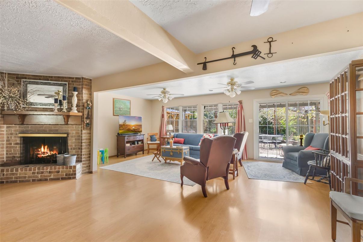 Fireplace, Interior, Living room, Stone Walls, Wood Texture Flooring