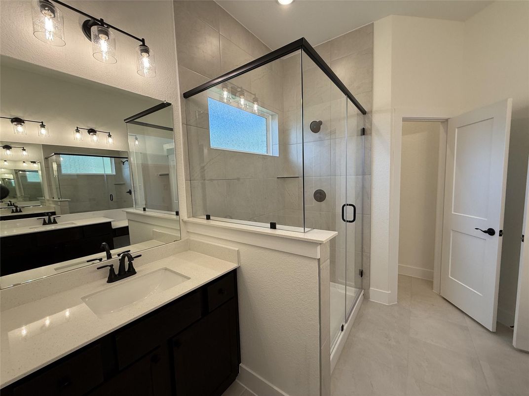 Bathroom, Dual Sink Vanities, Glass Shower, Interior, Recessed Lighting