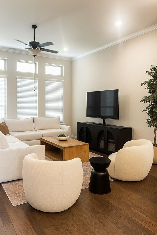 Interior, Living room, Recessed Lighting, Wood Texture Flooring