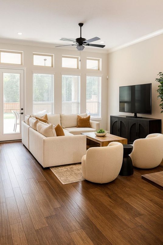 Interior, Living room, Recessed Lighting, Wood Texture Flooring