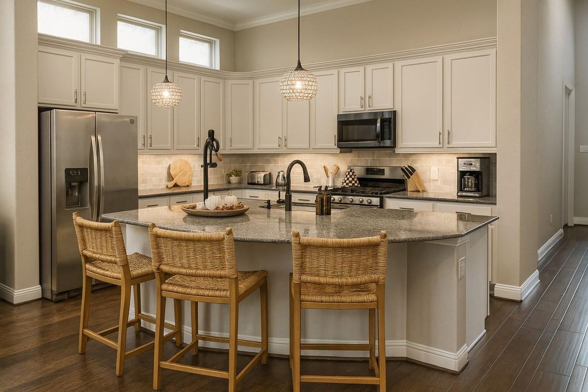 Interior, Kitchen, Pendant Lights, Stainless Steel Appliances, Wood Texture Flooring