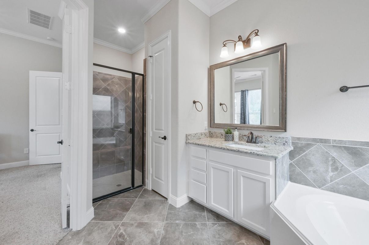 Bathroom, Dual Sink Vanities, Glass Shower, Interior, Recessed Lighting