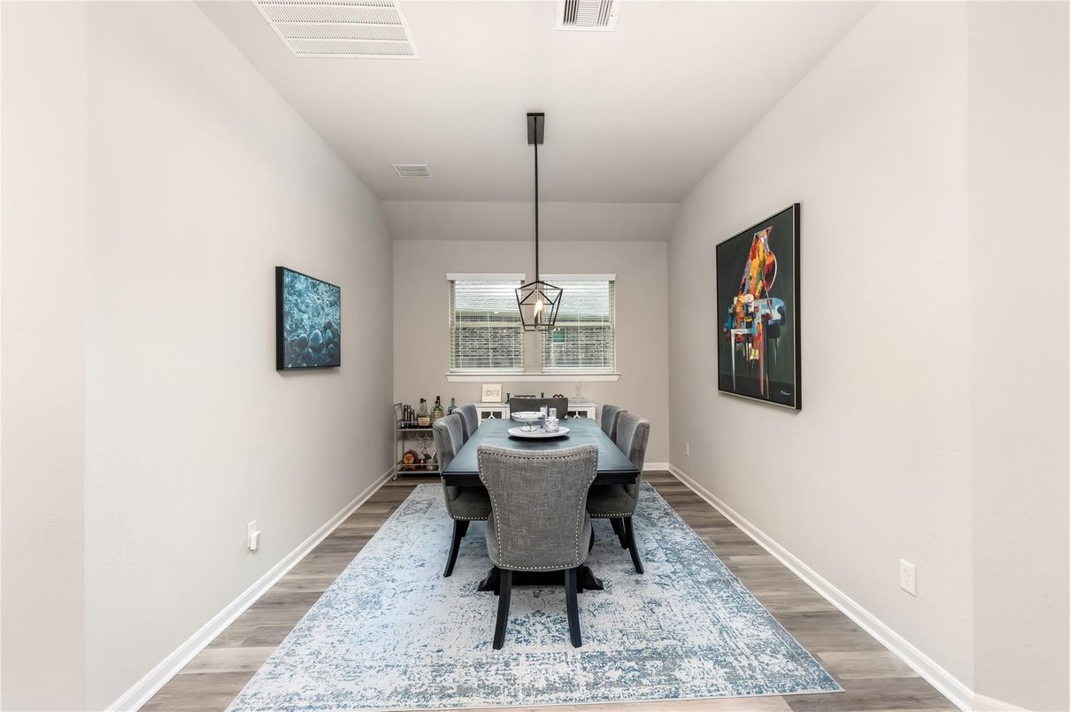 Dining room, Interior, Pendant Lights, Wood Texture Flooring