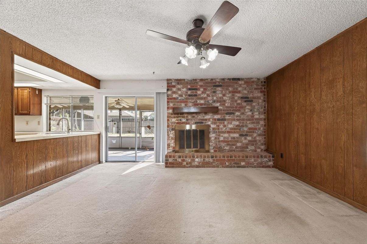Empty room, Fireplace, Interior, Stone Walls, Wooden Walls