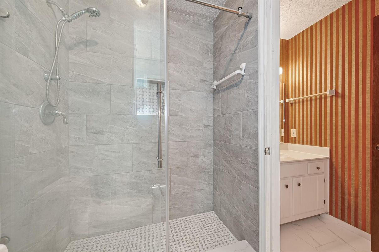 Bathroom, Glass Shower, Interior, Marble Walls