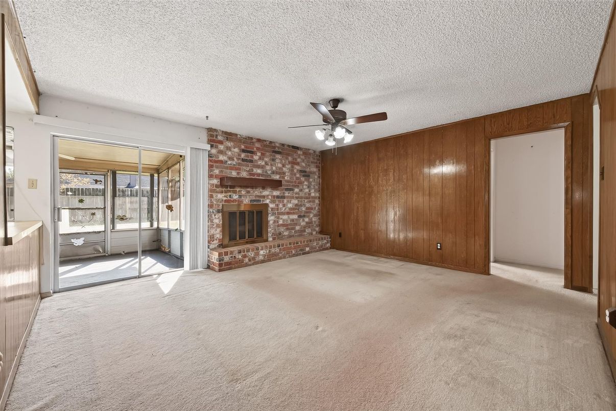 Empty room, Fireplace, Interior, Stone Walls, Wooden Walls