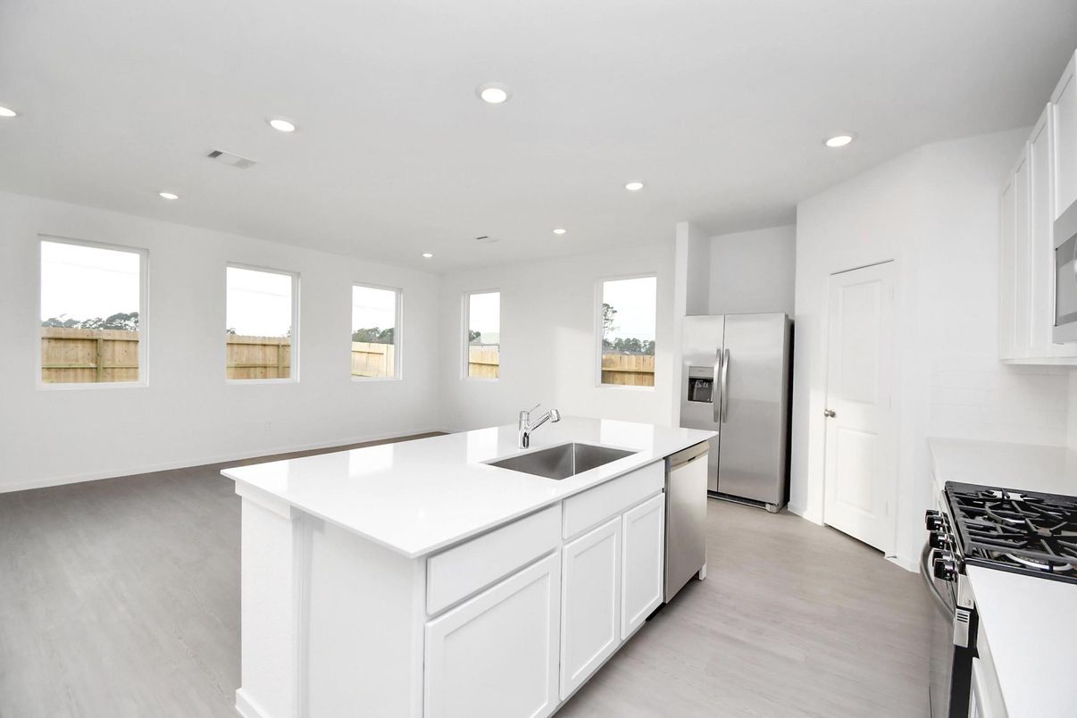 Interior, Kitchen, Recessed Lighting, Wood Texture Flooring